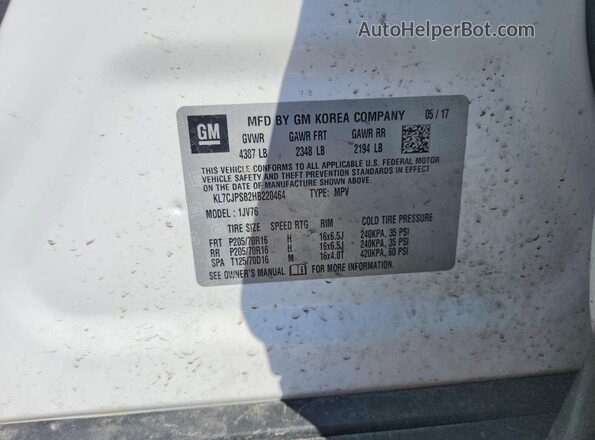 KL7CJPSB2HB220464 2017 CHEVROLET TRAX Белый Вид наклейки с VIN-кодом