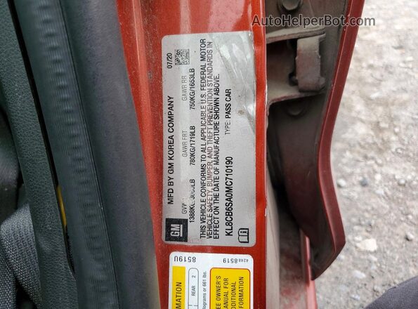 KL8CB6SA0MC710190 2021 CHEVROLET SPARK Оранжевый Панорамный вид салона 360°
