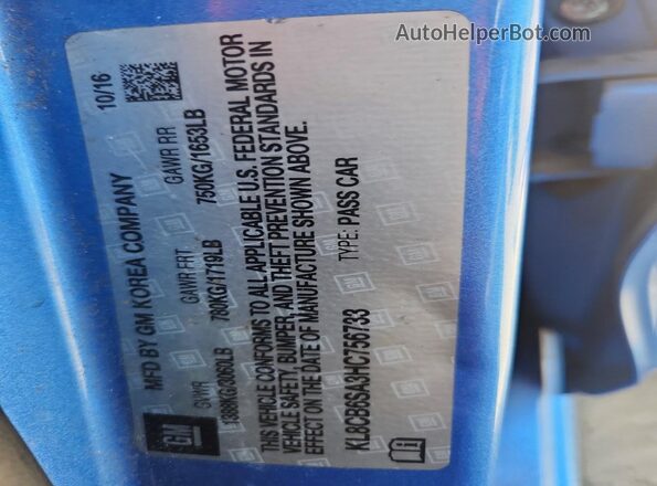 KL8CB6SA3HC756733 2017 CHEVROLET SPARK Blue Vista del compartimento del motor