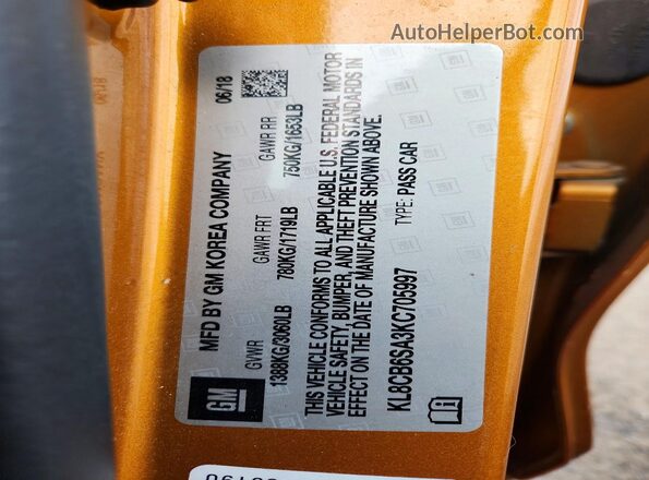 KL8CB6SA3KC705997 2019 CHEVROLET SPARK Оранжевый Вид подкапотного пространства