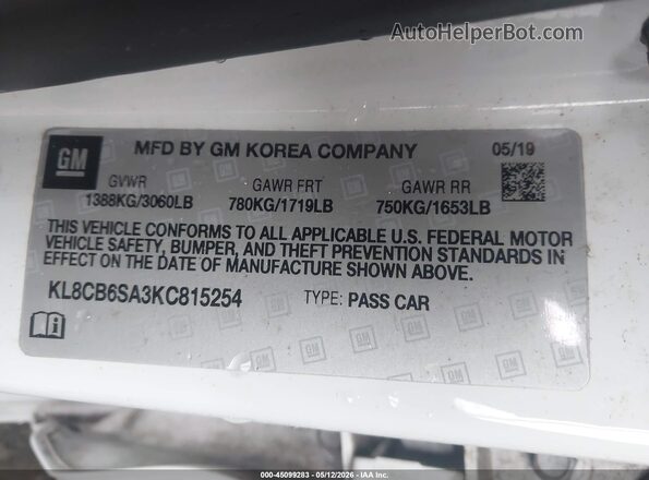 KL8CB6SA3KC815254 2019 CHEVROLET SPARK White Widok komory silnika