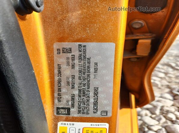 KL8CB6SA3LC462452 2020 CHEVROLET SPARK Оранжевый Вид наклейки с VIN-кодом