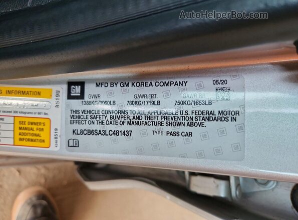 KL8CB6SA3LC481437 2020 CHEVROLET SPARK Silver ძრავის განყოფილების ხედი