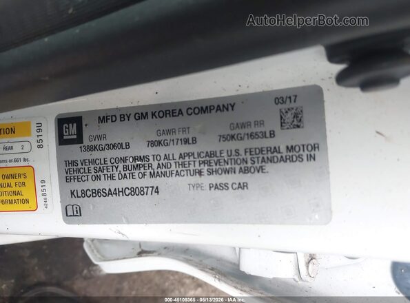 KL8CB6SA4HC808774 2017 CHEVROLET SPARK Белый Вид подкапотного пространства