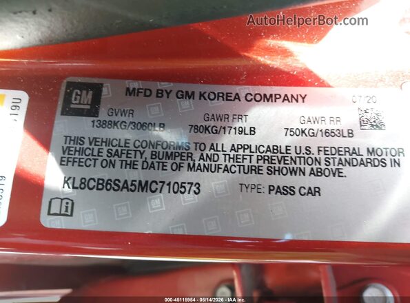 KL8CB6SA5MC710573 2021 CHEVROLET SPARK Оранжевый Вид подкапотного пространства