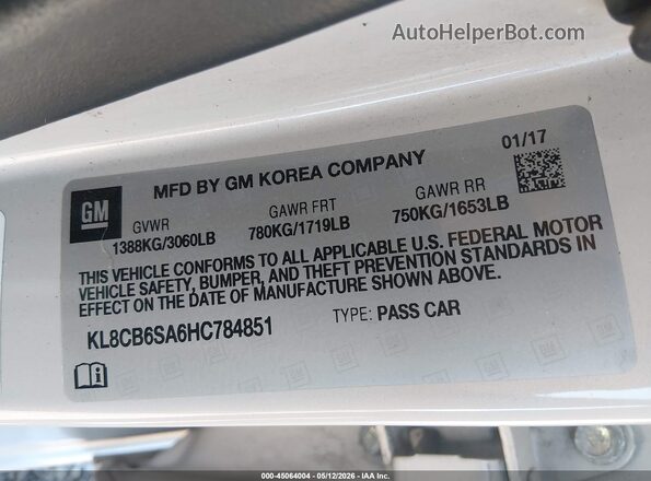 KL8CB6SA6HC784851 2017 CHEVROLET SPARK Белый Вид подкапотного пространства