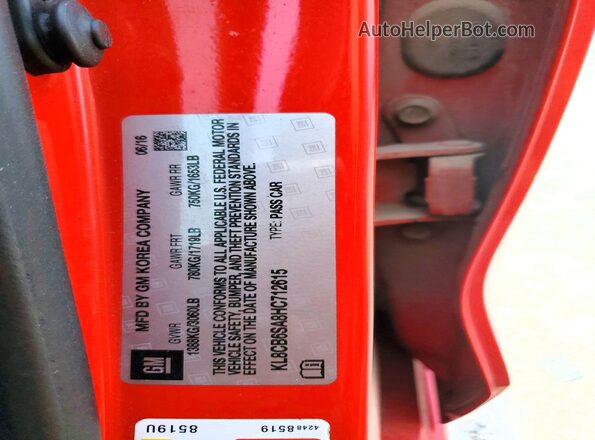 KL8CB6SA8HC712615 2017 CHEVROLET SPARK Красный Панорамный вид салона 360°