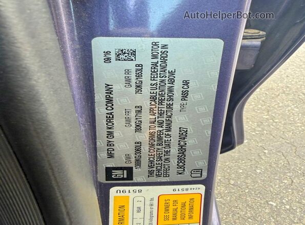 KL8CB6SA8HC740527 2017 CHEVROLET SPARK Фиолетовый Вид задних сидений