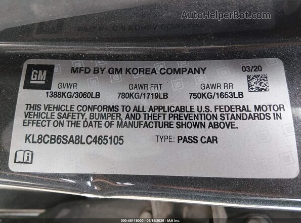 KL8CB6SA8LC465105 2020 CHEVROLET SPARK Серый Вид подкапотного пространства