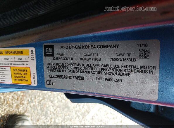 KL8CB6SA9HC774539 2017 CHEVROLET SPARK Синий Вид подкапотного пространства