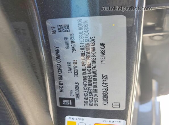 KL8CB6SA9LC414227 2020 CHEVROLET SPARK Charcoal VIN կոդի պիտակի տեսք