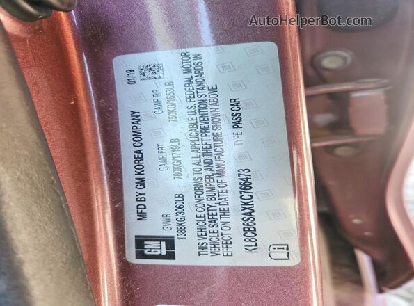 KL8CB6SAXKC766473 2019 CHEVROLET SPARK Maroon Engine compartment view