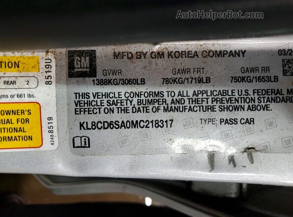 KL8CD6SA0MC218317 2021 CHEVROLET SPARK Серебряный Вид подкапотного пространства