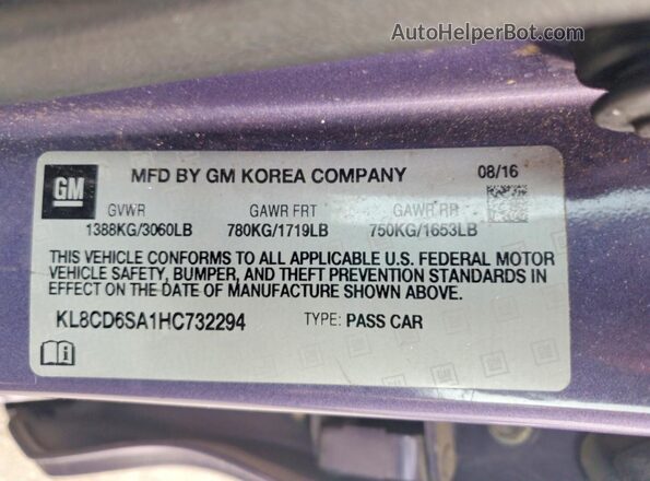 KL8CD6SA1HC732294 2017 CHEVROLET SPARK Purple Vista del compartimento del motor