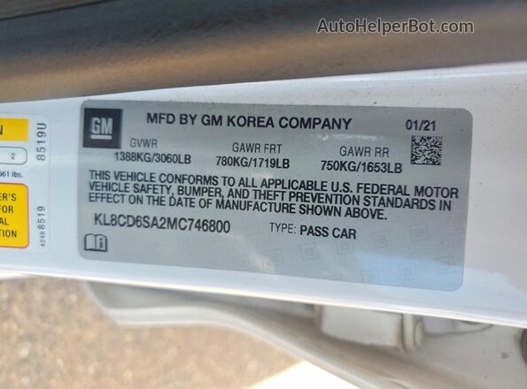 KL8CD6SA2MC746800 2021 CHEVROLET SPARK White Vista del compartimento del motor