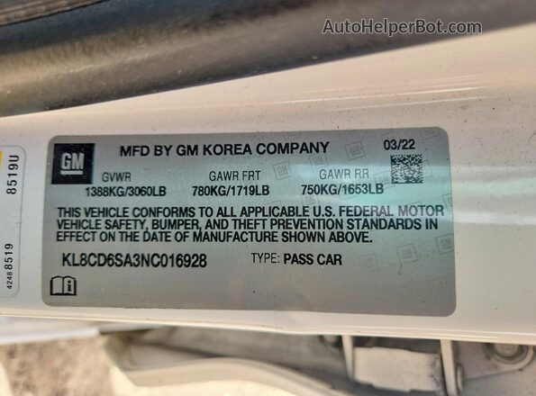 KL8CD6SA3NC016928 2022 CHEVROLET SPARK Белый Вид подкапотного пространства