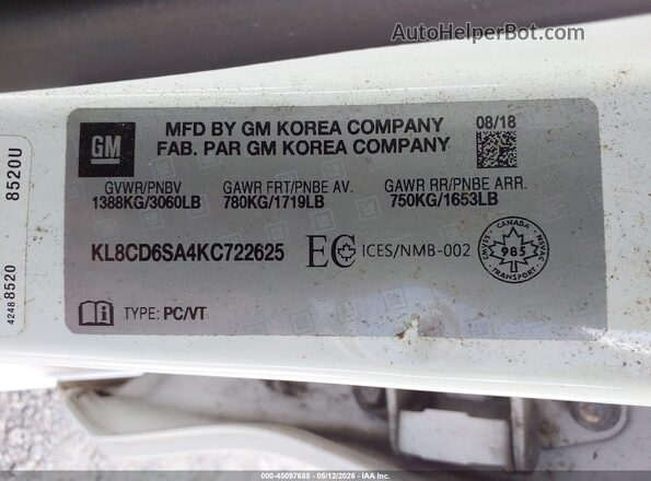 KL8CD6SA4KC722625 2019 CHEVROLET SPARK White Widok komory silnika