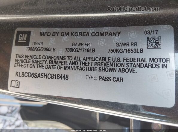 KL8CD6SA5HC818448 2017 CHEVROLET SPARK Gray Вид підкапотного простору