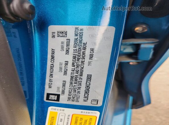 KL8CD6SA5KC733830 2019 CHEVROLET SPARK Синий Вид подкапотного пространства
