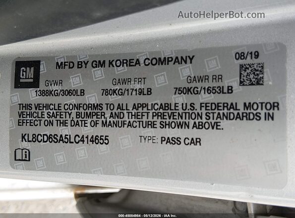 KL8CD6SA5LC414655 2020 CHEVROLET SPARK Серебряный Вид подкапотного пространства