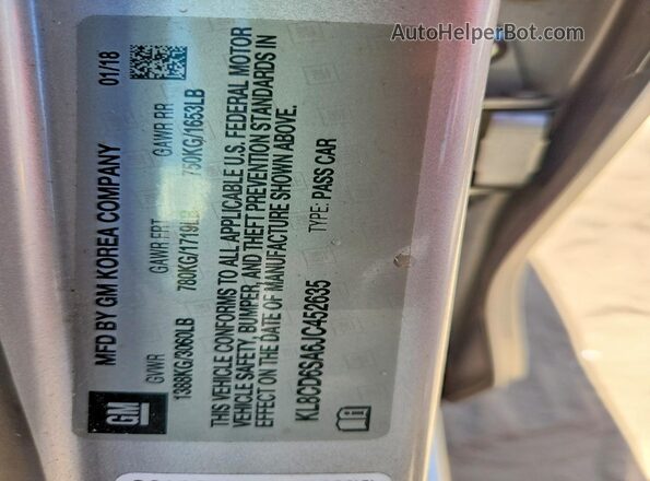 KL8CD6SA6JC452635 2018 CHEVROLET SPARK Silver Вид наклейки з VIN-кодом