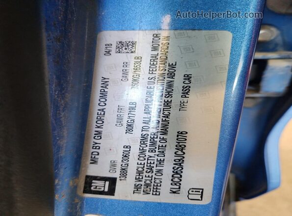 KL8CD6SA9JC481076 2018 CHEVROLET SPARK Синий Вид подкапотного пространства