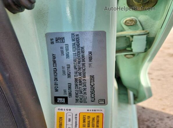KL8CD6SAXHC733590 2017 CHEVROLET SPARK Бирюзовый Вид наклейки с VIN-кодом