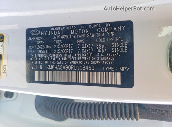 KM8HA3AB0RU118469 2024 HYUNDAI KONA Белый Вид наклейки с VIN-кодом