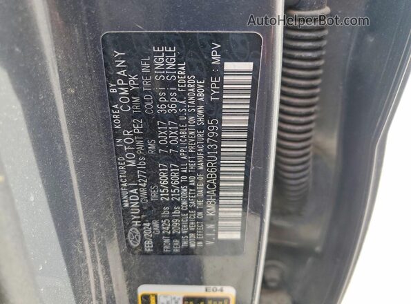 KM8HACAB6RU137995 2024 HYUNDAI KONA Gray Widok naklejki z numerem VIN