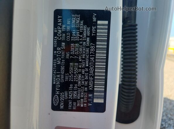 KM8HF3AB0TU417887 2026 HYUNDAI KONA Белый Панорамный вид салона 360°