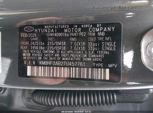 KM8HF3AB2TU457761 2026 HYUNDAI KONA Gray Widok komory silnika