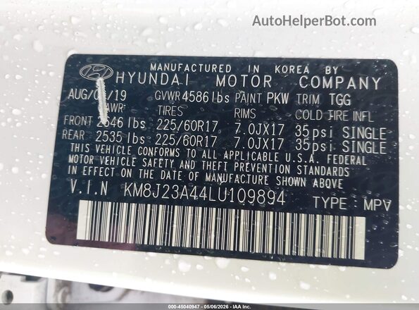 KM8J23A44LU109894 2020 HYUNDAI TUCSON Белый Вид подкапотного пространства