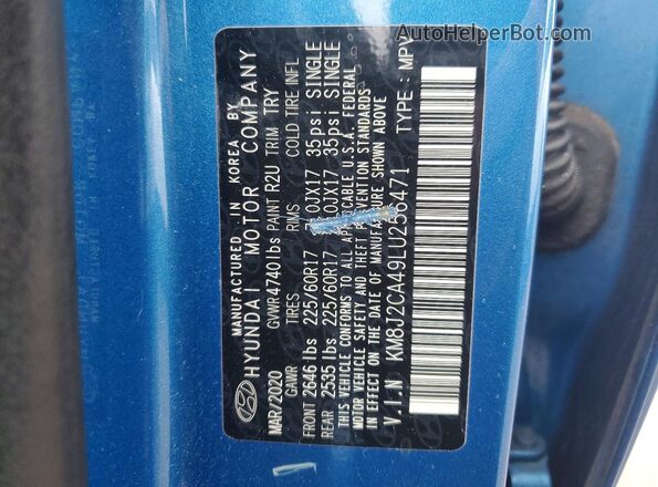KM8J2CA49LU256471 2020 HYUNDAI TUCSON Синий Вид наклейки с VIN-кодом