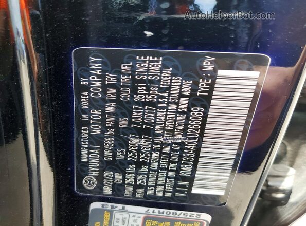 KM8J33A40LU266089 2020 HYUNDAI TUCSON Black Widok naklejki z numerem VIN