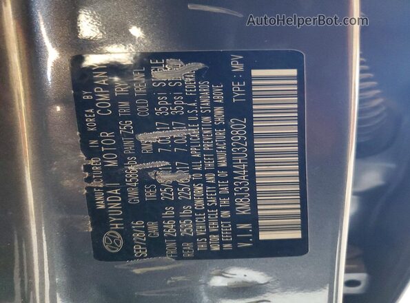 KM8J33A44HU329802 2017 HYUNDAI TUCSON Угольный Вид наклейки с VIN-кодом