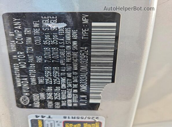 KM8J33AL0MU329524 2021 HYUNDAI TUCSON Серебряный Вид наклейки с VIN-кодом