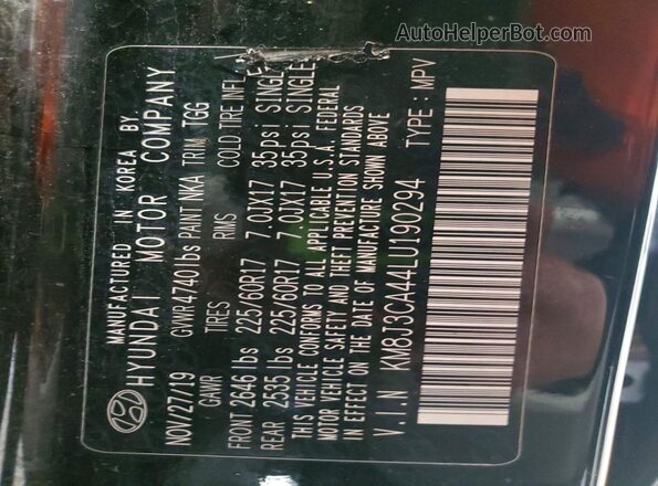 KM8J3CA44LU190294 2020 HYUNDAI TUCSON Black Widok wnętrza 360 stopni