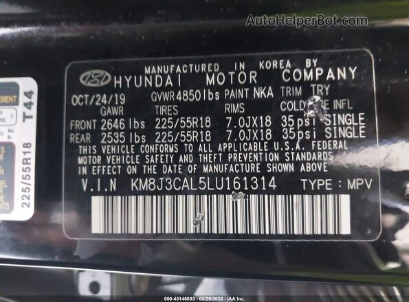 KM8J3CAL5LU161314 2020 HYUNDAI TUCSON Black Вид підкапотного простору