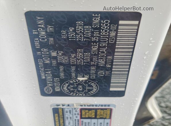 KM8J3CAL9LU185955 2020 HYUNDAI TUCSON Белый Вид наклейки с VIN-кодом