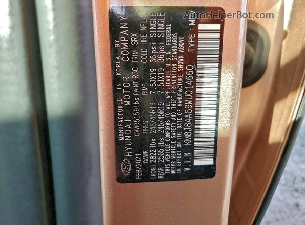 KM8J84A69MU014660 2021 HYUNDAI NEXO Tan Vista de la etiqueta del VIN