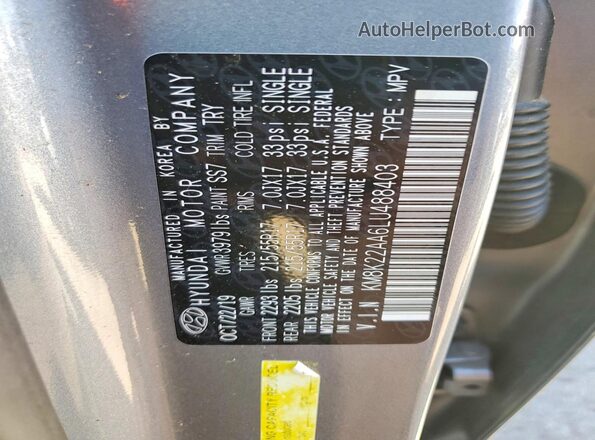 KM8K22AA6LU488403 2020 HYUNDAI KONA Серый Вид наклейки с VIN-кодом