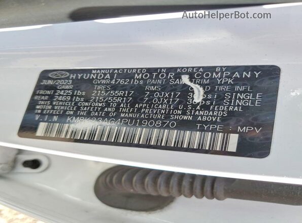 KM8K23AG4PU190870 2023 HYUNDAI KONA White სალონის 360-გრადუსიანი ხედი