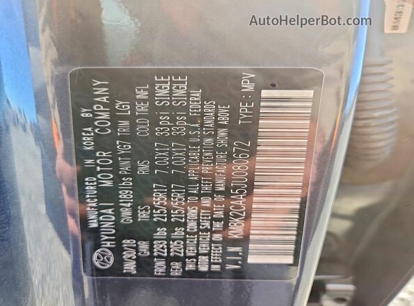 KM8K2CAA5JU080672 2018 HYUNDAI KONA Charcoal Widok wnętrza 360 stopni