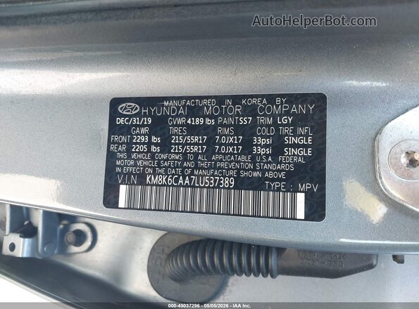 KM8K6CAA7LU537389 2020 HYUNDAI KONA Серый Вид подкапотного пространства