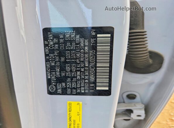 KM8KH3AC7NU005705 2022 HYUNDAI KONA Blue Vista de la etiqueta del VIN