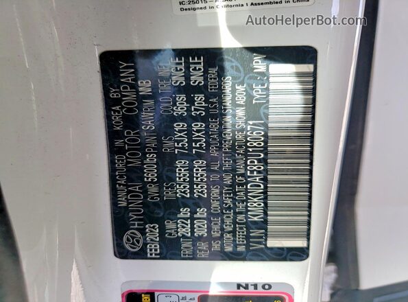 KM8KNDAF8PU180671 2023 HYUNDAI IONIQ Белый Панорамный вид салона 360°