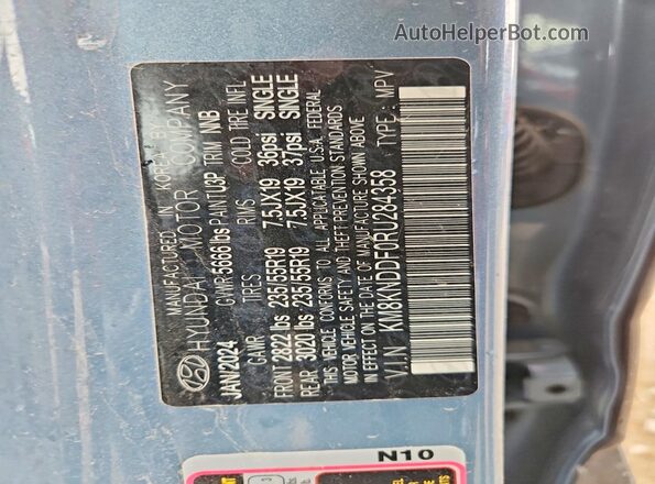KM8KNDDF0RU284358 2024 HYUNDAI IONIQ Blue VIN sticker view
