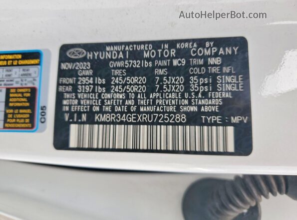 KM8R34GEXRU725288 2024 HYUNDAI PALISADE White Widok wnętrza 360 stopni