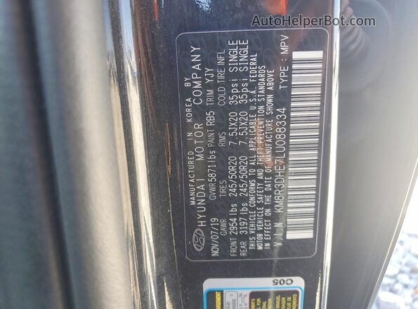 KM8R3DHE7LU088334 2020 HYUNDAI PALISADE Black Widok naklejki z numerem VIN