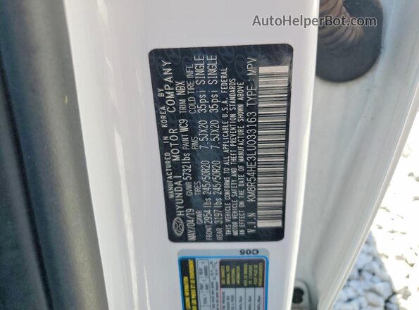 KM8R54HE3LU033163 2020 HYUNDAI PALISADE Белый Вид наклейки с VIN-кодом